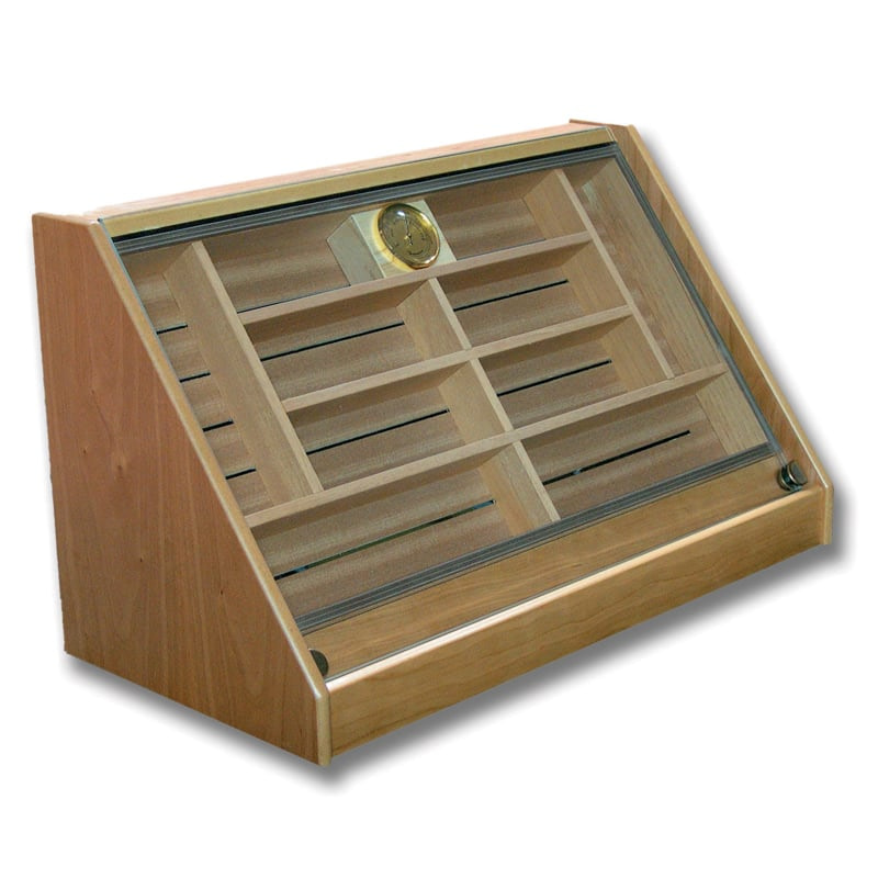 Humidor Palmera de sobremesa e inclinado para que el cliente vea el