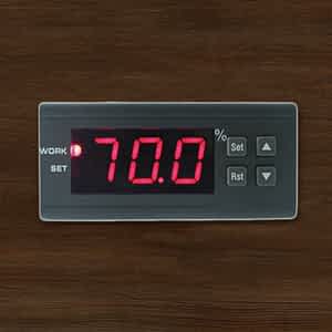 Digital hygrometer showing 70% humidity level