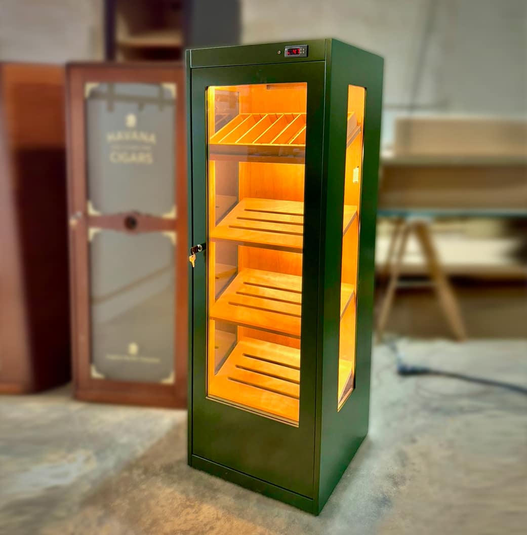 Imperial green humidors with glass sides