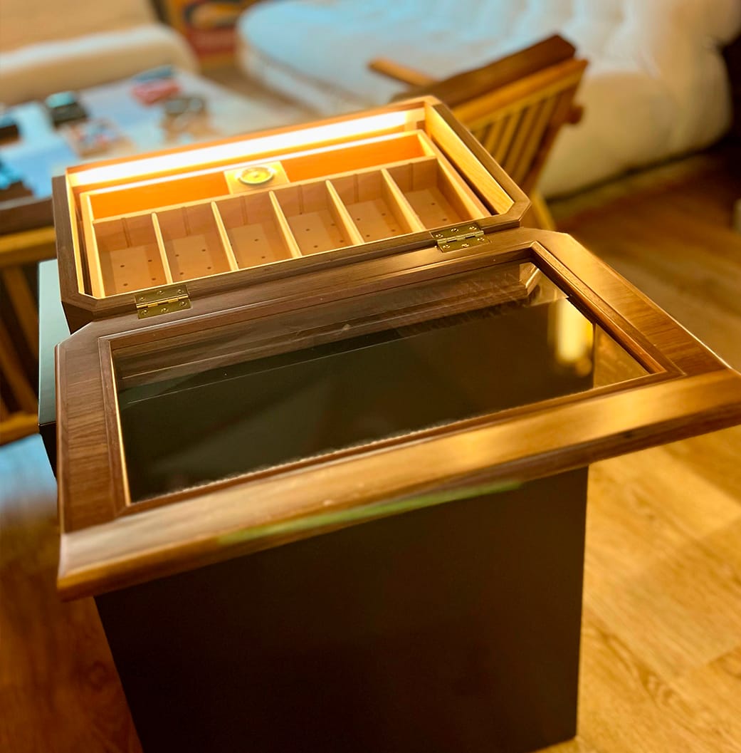 Open and illuminated Nicaragua humidor