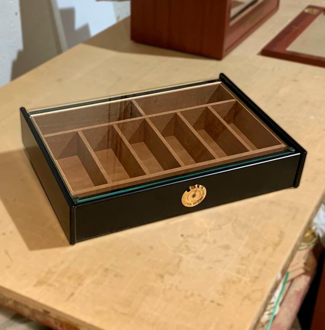 Black lacquered tabletop humidors
