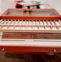 Countertop humidor model for tobacco shops opened